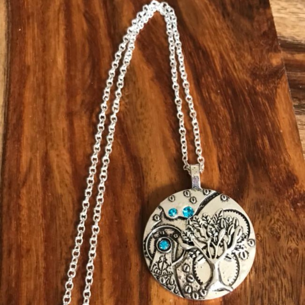 Tree of Life w/ Blue Crystal Necklace